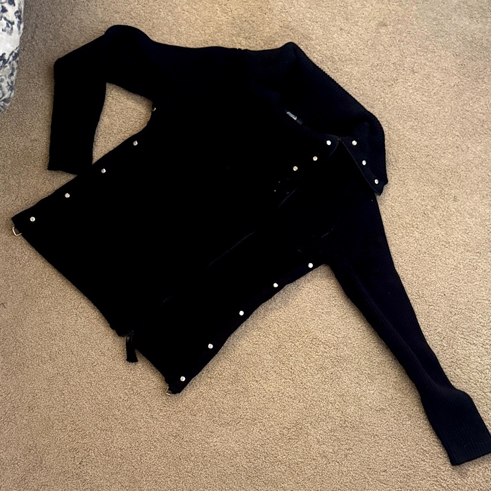 Black cowl high fashion tutke neck with metal button grommets and zipper